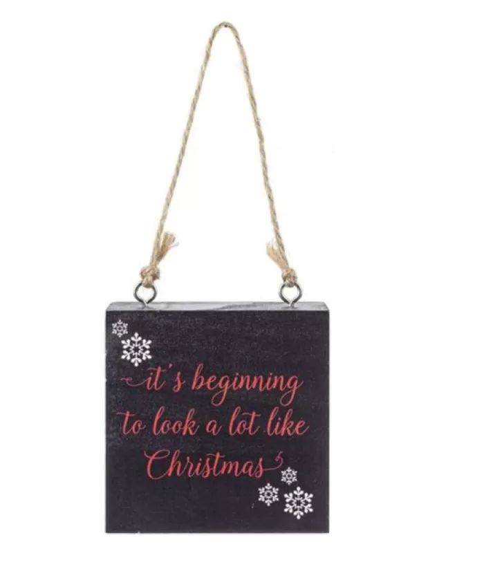 Boutique de Noël Family & Friends*Ornament, Wooden Plaque, With Message "It'S Beginning To Look A Lot Like Christmas"