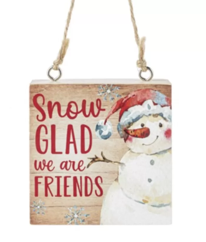 Boutique de Noël Family & Friends*Ornament, Wooden Plaque, With Message "Snow Glad We Are Friends"