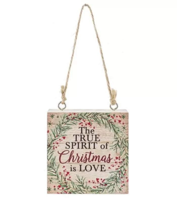 Boutique de Noël Family & Friends*Ornament, Wooden Plaque, With Message "The True Spirit Of Christmas Is Love"
