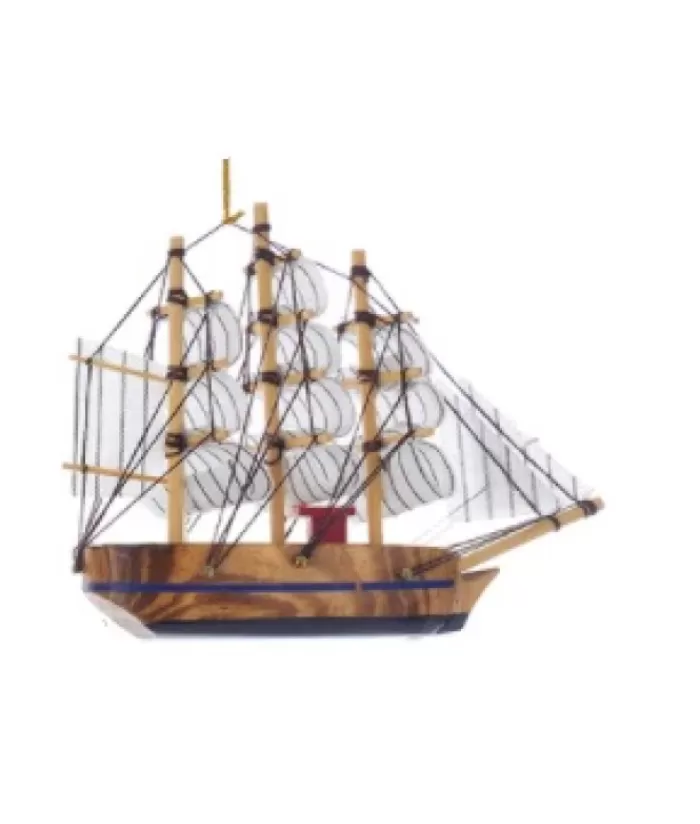 Clearance Ornament, Wooden Schooner, Brown, 5.5 In (Ornament, Wooden Schooner, Brown, 5.5In Long Ocean