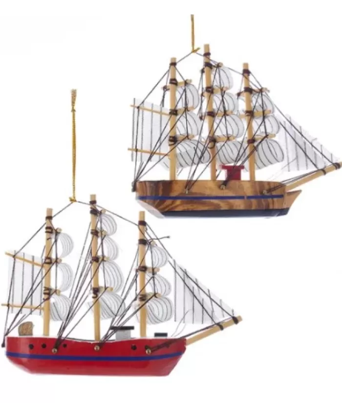 Clearance Ornament, Wooden Schooner, Brown, 5.5 In (Ornament, Wooden Schooner, Brown, 5.5In Long Ocean