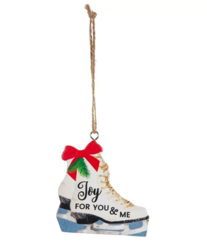 Clearance Ornament, Wooden Skate, With Message "Joy, For Me And You" Sports