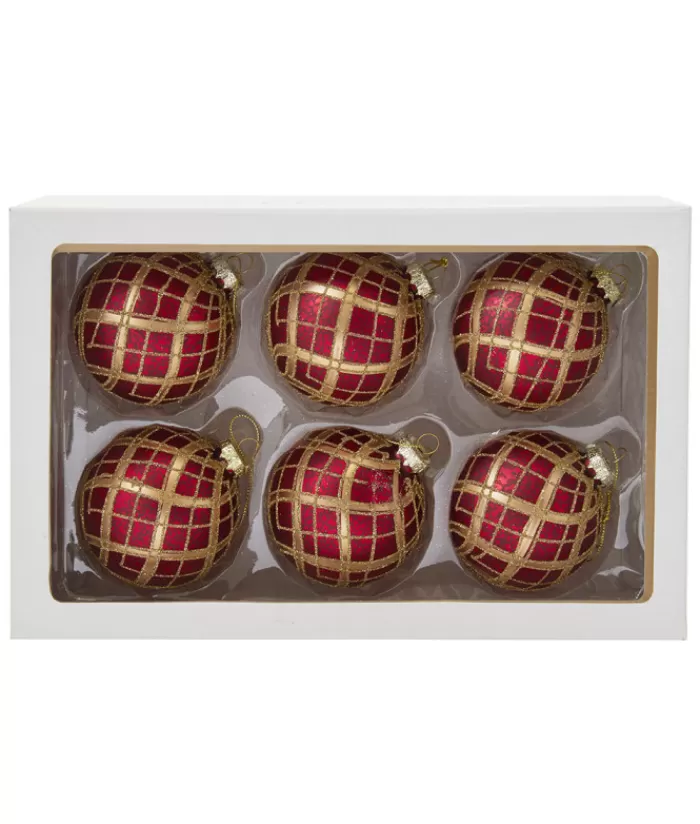 Fashion Red And Gold Decorated Glass Balls, 80Mm, 6 Per Box Miscellaneous