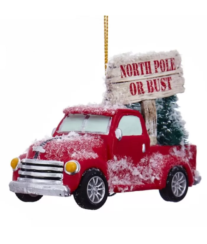 Hot Red Truck With ''North Pole Or Bust'' Sign Ornament Miscellaneous