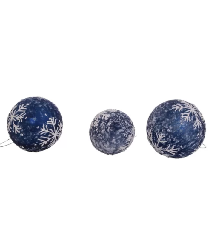 Boutique de Noël Glass Ball Boxes*Round, Onion And Filial Blue Glass Balls, With Snowflake Decoration, 80Mm, Box Of 3