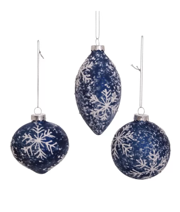 Boutique de Noël Glass Ball Boxes*Round, Onion And Filial Blue Glass Balls, With Snowflake Decoration, 80Mm, Box Of 3