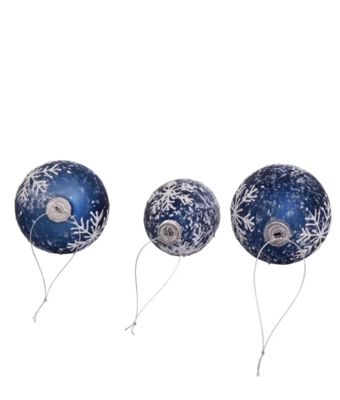 Boutique de Noël Glass Ball Boxes*Round, Onion And Filial Blue Glass Balls, With Snowflake Decoration, 80Mm, Box Of 3