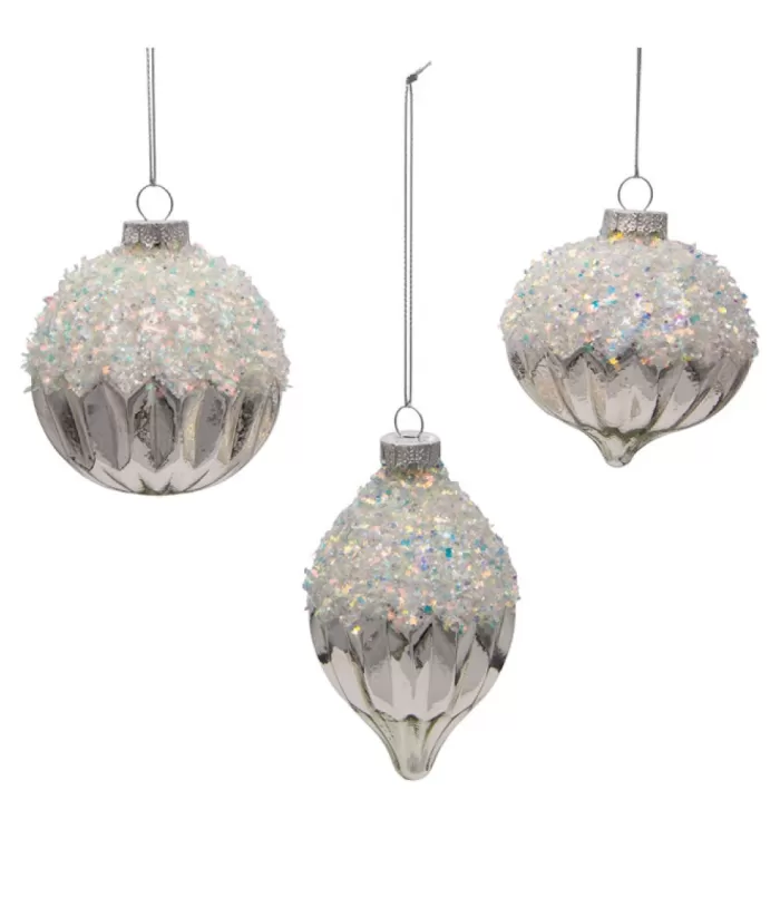 Boutique de Noël Glass Ball Boxes*Round, Onion And Filial Style Silver Ball Ornaments, 80Mm