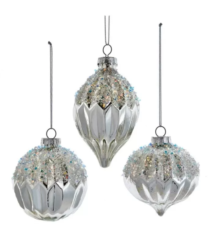 Boutique de Noël Glass Ball Boxes*Round, Onion And Filial Style Silver Ball Ornaments, 80Mm