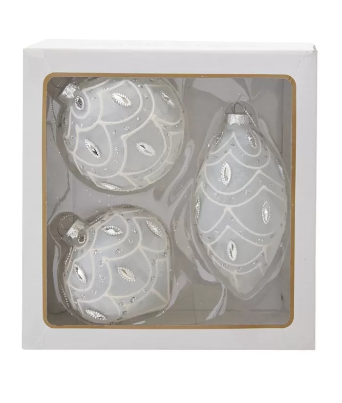 Cheap Round, Onion And Filial White Glass Balls, 80Mm, Box Of 3 Miscellaneous