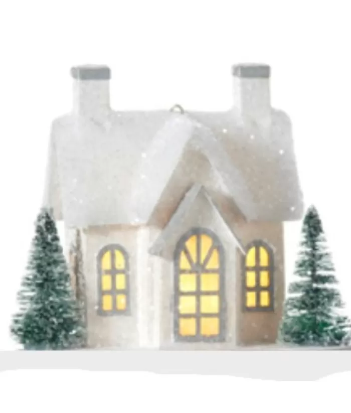 Boutique de Noël Religion*Table Decor, Ornament, White Church With Led Lighting
