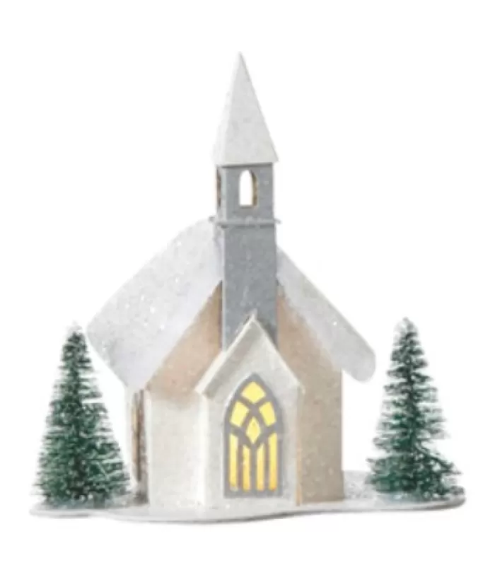 Boutique de Noël Miscellaneous*Table Decor, Ornament, White Church With Led Lighting