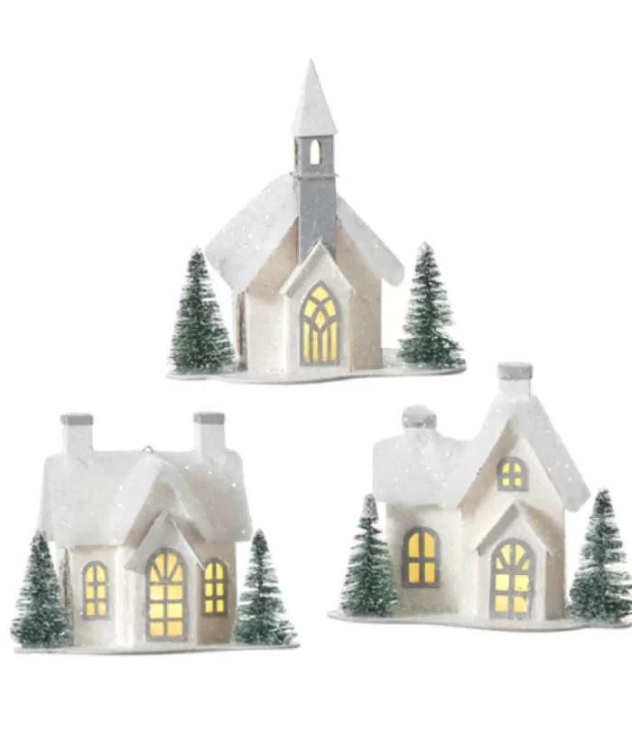 Boutique de Noël Miscellaneous*Table Decor, Ornament, White Church With Led Lighting