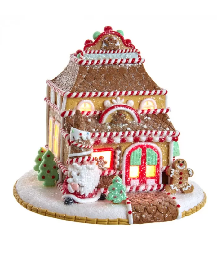 Boutique de Noël Ginger Bread & Candy Shoppe*Table Ornament, 7",Gingerbread Shoppe Battery Operated C7 Bulb