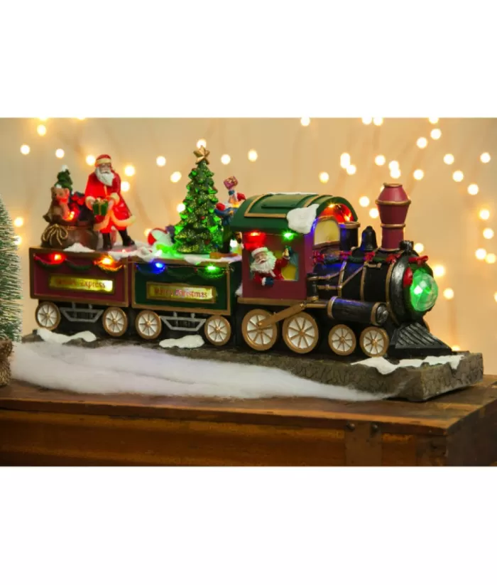 Boutique de Noël Usb & Led*Table Ornament, Musical Train, With Santa And Elves. Measures 15 Inches.