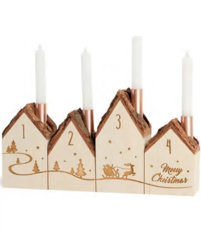 Boutique de Noël Miscellaneous*Table Piece, 4 Piece Set Of Candle Holders, Cottage Shaped, A German Tradition