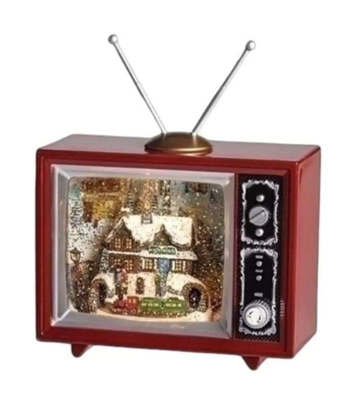 Boutique de Noël Santa'S Workshop*Table Piece, Musical Tv Box, Measures 6.5 Inches, With Train Station