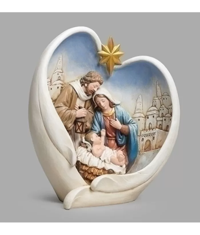 Boutique de Noël Religion & Nativities*Table Piece, The Holy Family, In Diorama, With Heart Shaped Wings