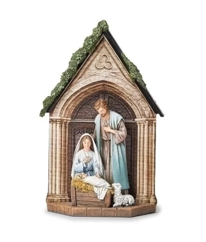 Boutique de Noël Religion & Nativities*Table Piece, The Holy Family, With Church Door Background