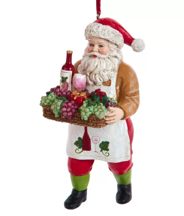 Boutique de Noël Mom'S Kitchen & Bakery*Xmas Tree Ornament, Santa With Grapes And Wine On A Tray