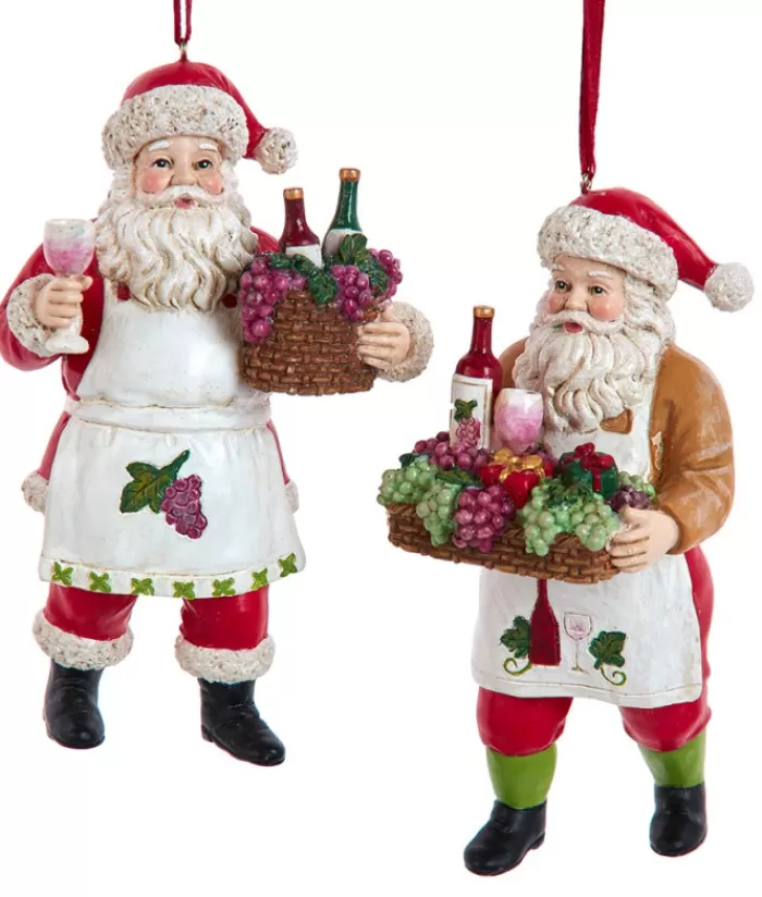Clearance Xmas Tree Ornament, Santa With Grapes And Wine On A Tray Beer & Wine