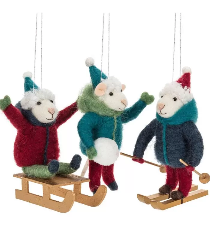 Outlet Xmas Tree Ornament, White Woolly Mouse On Winter Sled Sports