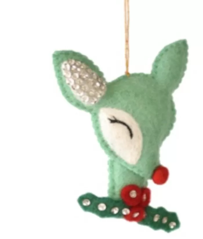 Flash Sale Xmas Tree Ornament, Woollen Deer Head With Holly Sprig Animals