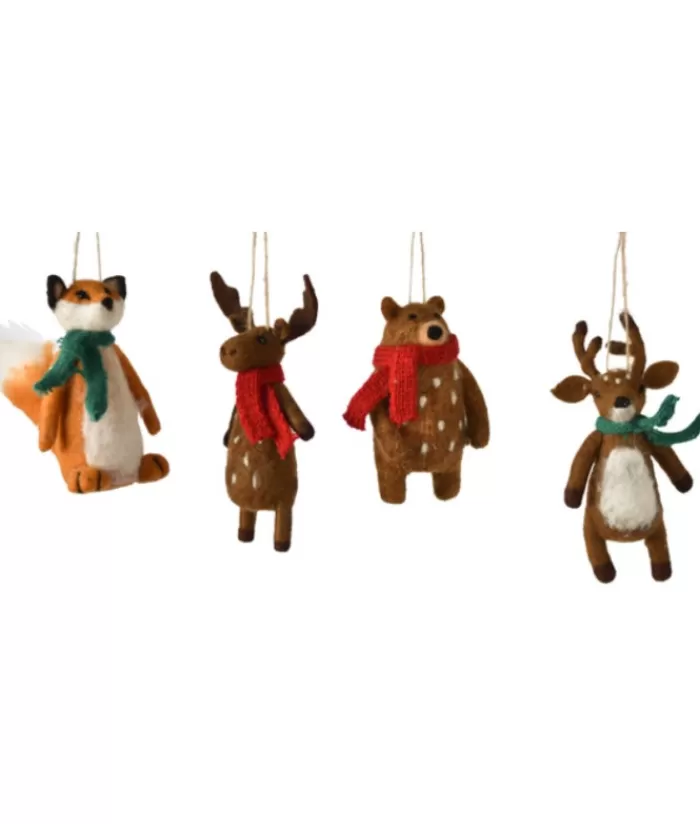 Outlet Xmas Tree Ornament, Woollen Red Fox With Knit Scarf Animals