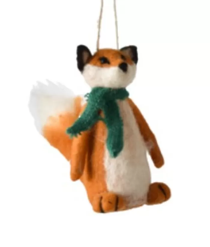 Outlet Xmas Tree Ornament, Woollen Red Fox With Knit Scarf Animals