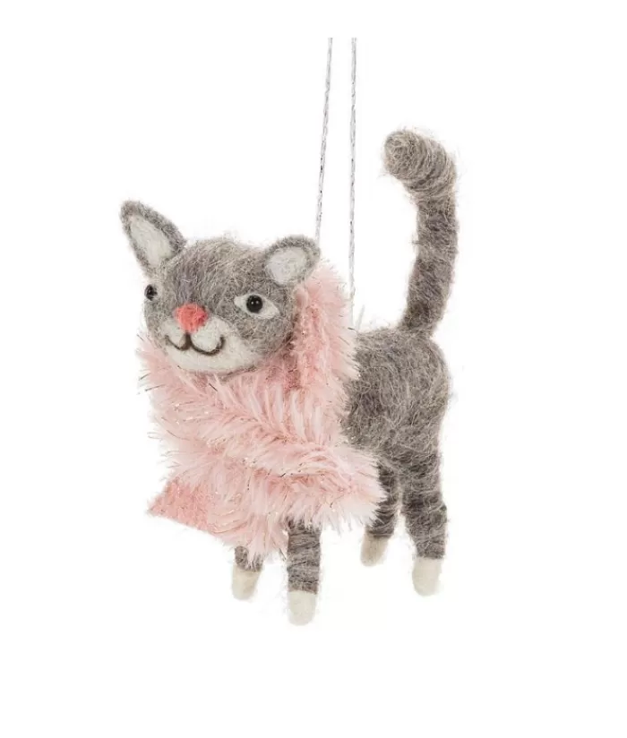 Cheap Xmas Tree Ornament, Woolly Cat With A Pink Neck Scarf Woolly