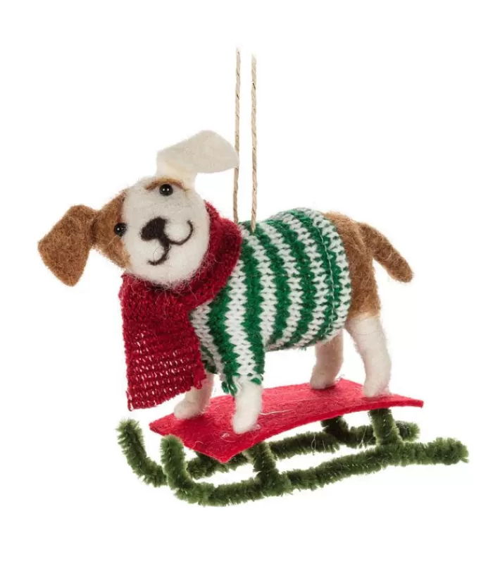 Cheap Xmas Tree Ornament, Woolly Dog On A Sled, With A Sweater Winter Pleasures