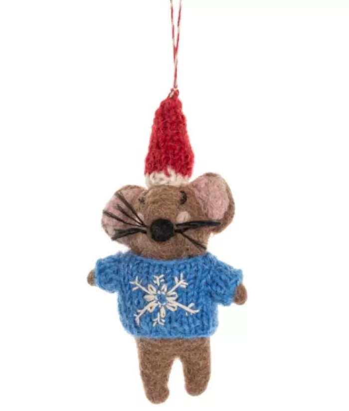 Cheap Xmas Tree Ornament, Woolly Mouse With Knitted Blue Sweater Dogs