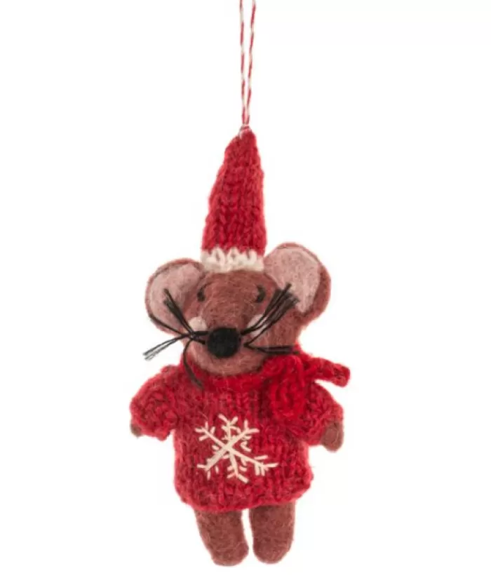 Fashion Xmas Tree Ornament, Woolly Mouse With Knitted Red Sweater Animals