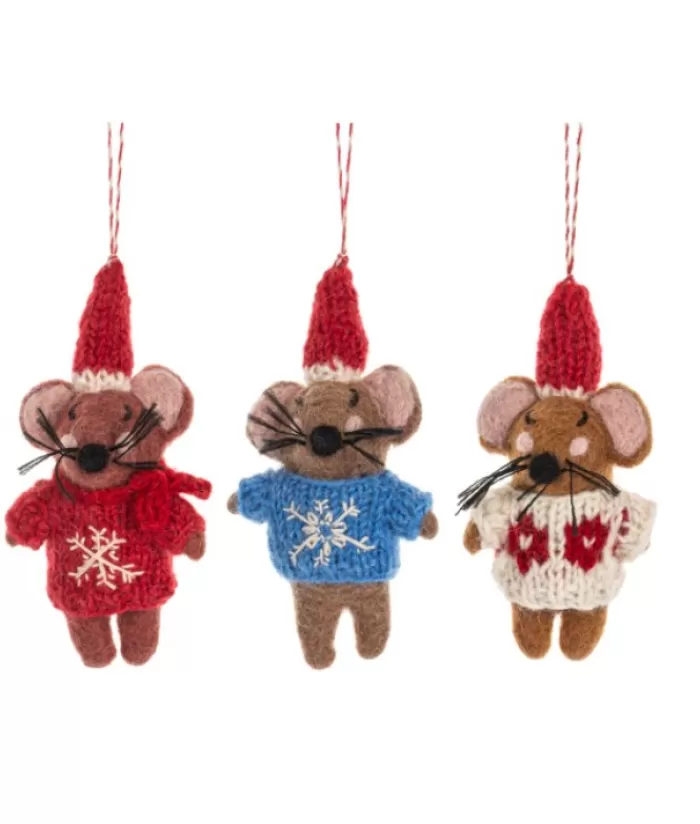 Fashion Xmas Tree Ornament, Woolly Mouse With Knitted Red Sweater Animals
