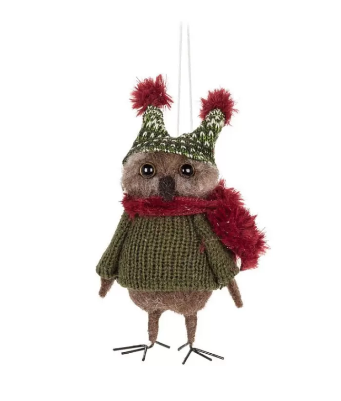 Hot Xmas Tree Ornament, Woolly Owl In Green Sweater And Hat Animals