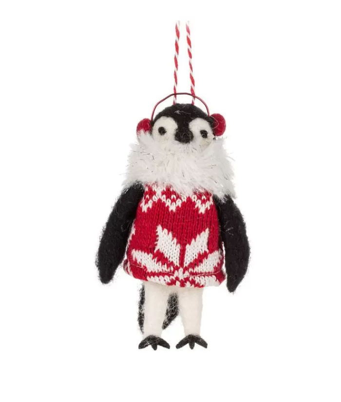 Cheap Xmas Tree Ornament, Woolly Penguin In A Red Snowflake Sweater Woolly
