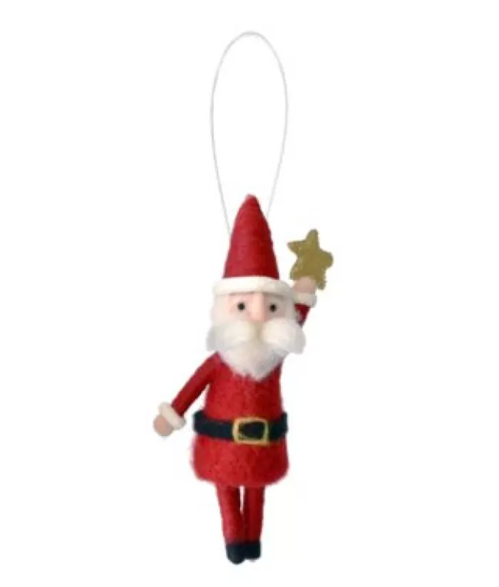 Fashion Xmas Tree Ornament, Woolly Santa Claus Holding A Star Aloft Woolly