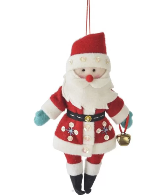 Fashion Xmas Tree Ornament, Woolly Santa Claus With Sequins On His Red Coat, 8" Woolly