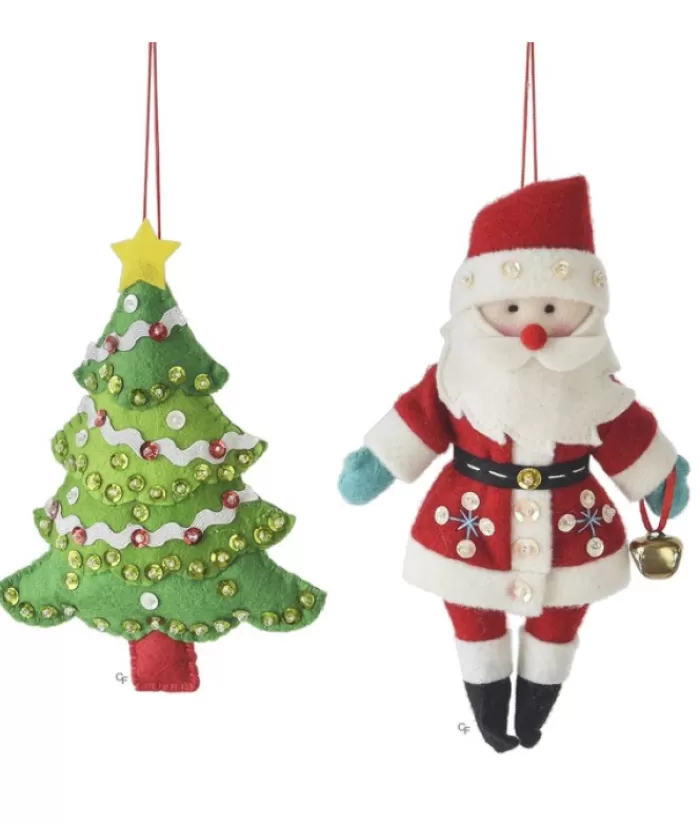 Fashion Xmas Tree Ornament, Woolly Santa Claus With Sequins On His Red Coat, 8" Woolly