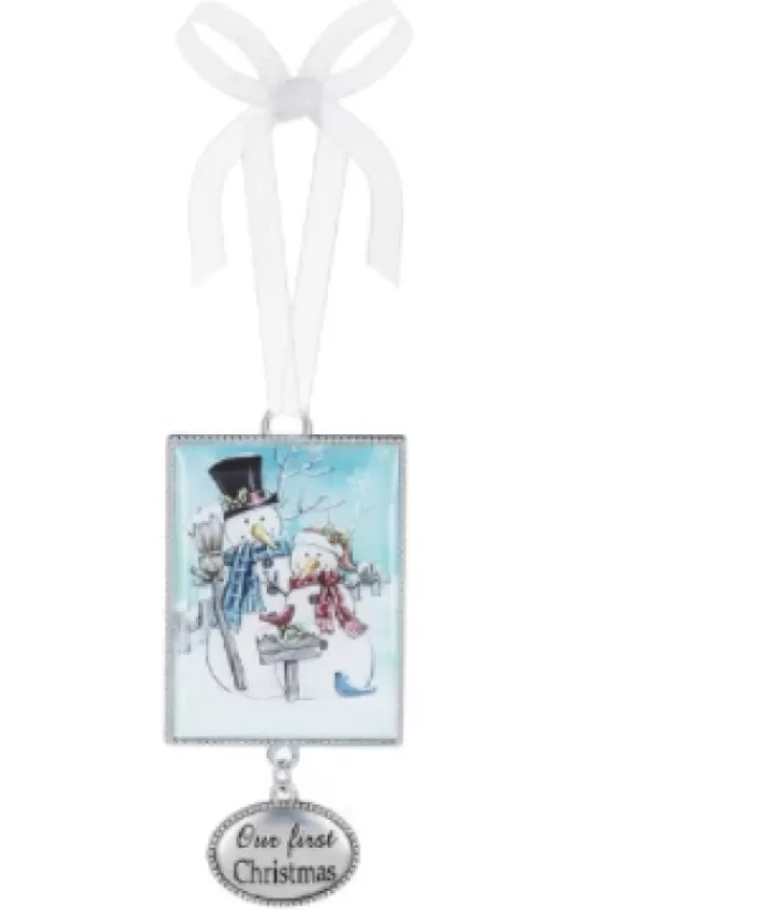 Cheap Zinc Plaque Ornament, 2In, With Snowmen And Message (1St Xmas) Family & Friends